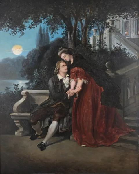 Hans Hamza, Lovers in the Moonlight, Oil on Board