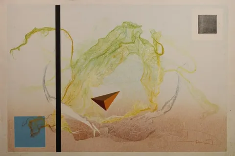 László Dús, Object in Space 12, Color Lithograph