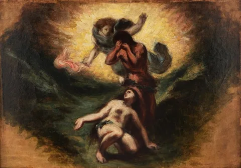 Eugène Delacroix, The Expulsion of Adam and Eve from Paradise, Oil on Paper