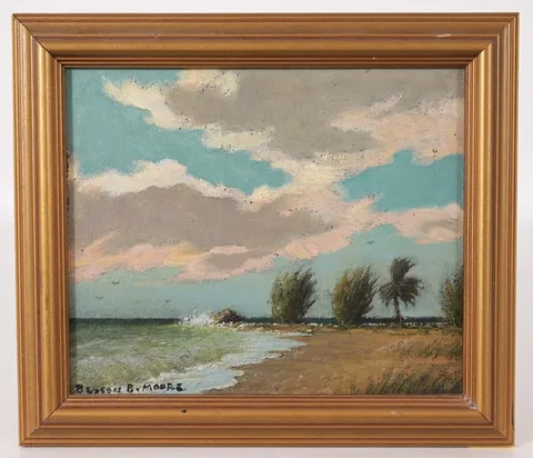 Benson B Moore, Beach at Ft Lauderdale, Oil on Board