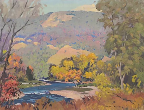 Robert Atwood, Fall Landscape with Stream, Oil on Canvas