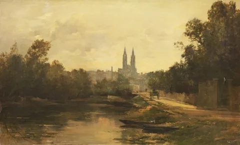 Maurice Levis, Ville de Niort, Oil on Canvas