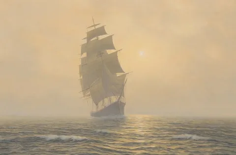 Josef M. Arentz, Misty Sea, Oil on Canvas
