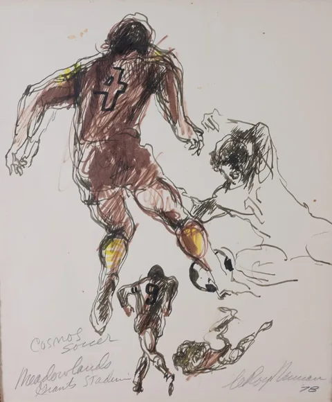 LeRoy Neiman, Cosmos Soccer, Ink & Marker on Paper