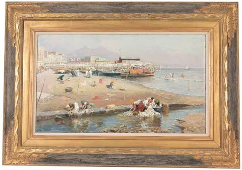 Attilio Pratella, Naples with Mt Vesuvius, Oil on Canvas