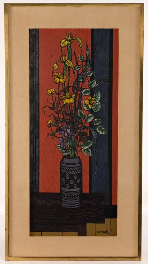 Gustave Camus, Bouquet au Fevillage Blanc, 1968, Oil on Canvas