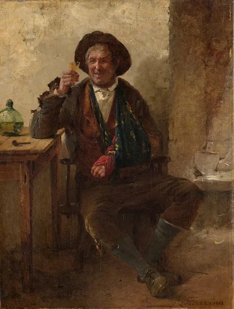 A hair of the dog that bit him by Erskine Nicol, Oil on Canvas, sold Jan 2026