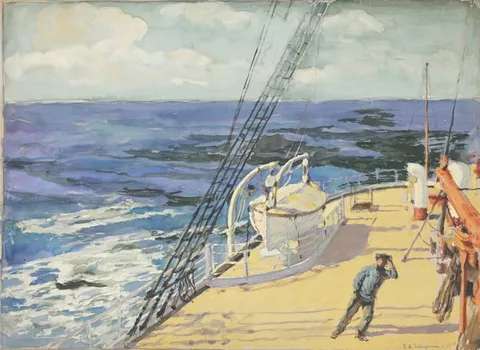 Francis Luis Mora, S.S. California - 1908, Watercolor/pencil on paper