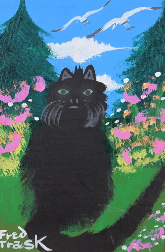 Fred Trask, Black Kitten, Oil on Canvas Board
