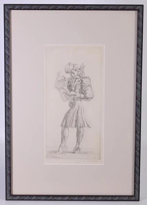 Reginald Marsh, Girl in Fur Jacket Reading Tabloid, 1940, Etching on Paper