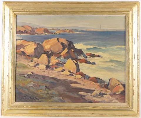 Otis Cook, Bass Rocks, oil on board