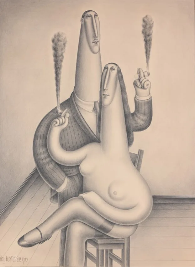 Roy Carruthers, Couple Smoking, Graphite on Paper