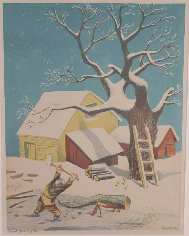 Winter by William Gropper, 1945, Color lithograph, offered Mar 2026