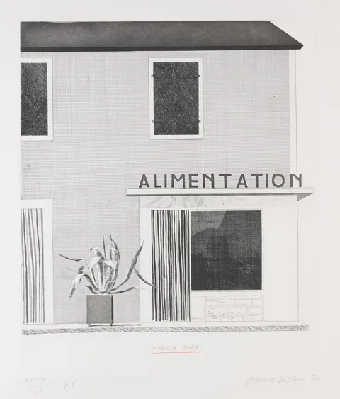 David Hockney, French Shop, 1971, Etching and aquatint