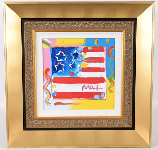 Flag with Heart by Peter Max, Acrylic on Canvas, sold Apr 2026