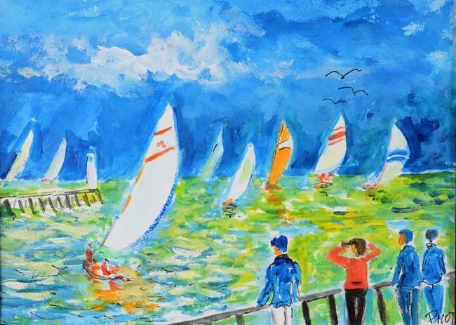 Jean Claude Picot, Regates Sous L'orage, Watercolor/Gouache on Paper