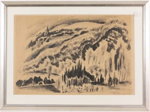 Adolf Dehn, Aiguebelette, Savoi, India Ink