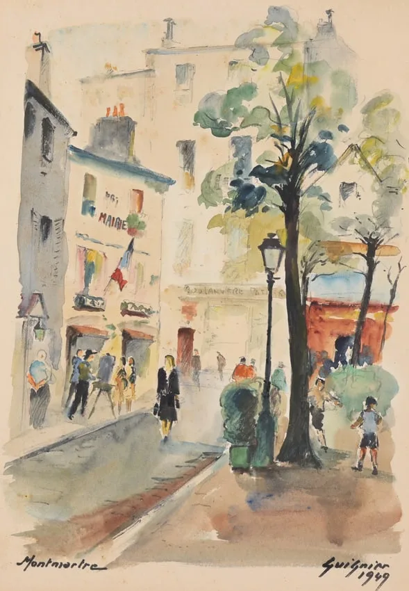 Fernand Guignier, Montmartre, Watercolor