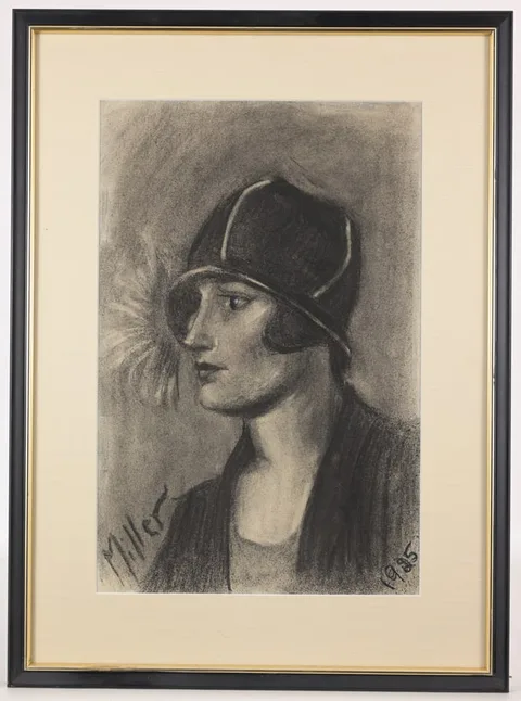 Flapper Girl by Richard Edward Miller, 1925, Charcoal on Paper, sold Apr 2026