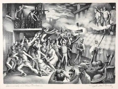 John McCrady, Carnival in New Orleans, 1947, Lithograph