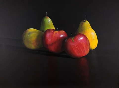 Tom Seghi, Three Pears and Two Apples, Acrylic on Canvas