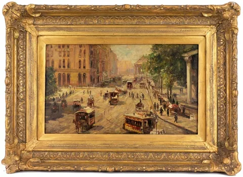 Max Kuehne, New York Times Building at 41 Park Row, Oil on Board