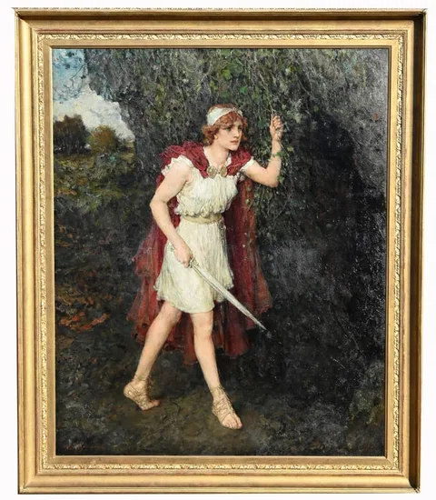 George Henry Boughton, Before the Cave of Belarius, Oil on Canvas