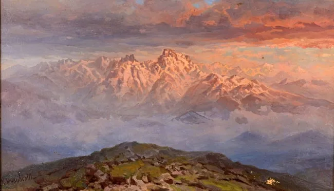 Ilya Zankovsky, Sunset in the Ural Mountains, Oil on Board