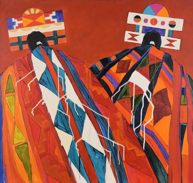 Dolona Roberts, Red Blankets & Tablitas, Acrylic on Canvas