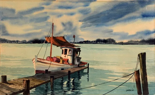 Rolland Golden, Molly Shrimp Boat, Watercolor on Paper