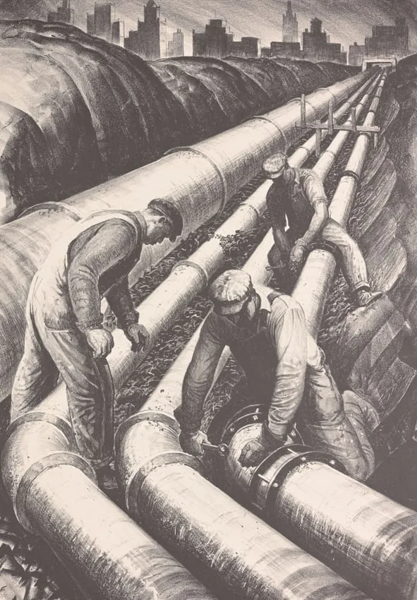 Three Pipe Line by James  Allen, 1937, Lithograph, sold Sep 2026