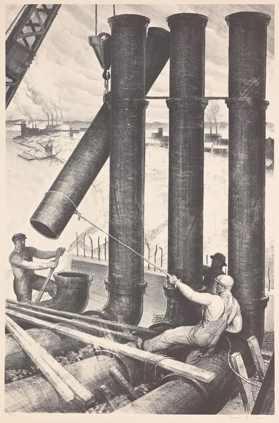 James  Allen, Standing Pipe, 1937, Lithograph