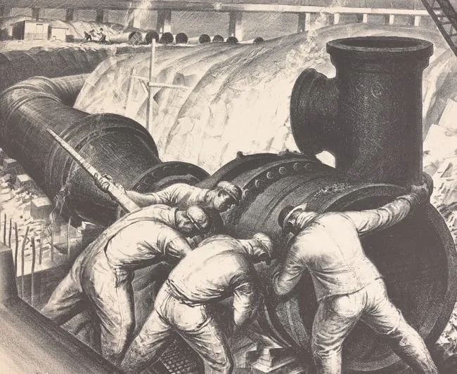 Pipe and Brawn by James  Allen, 1938, Lithograph, sold Sep 2026