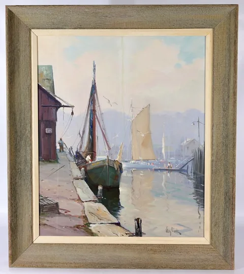 Otis Cook, Rockport Harbor, Oil on Canvas