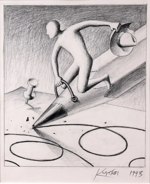 Mark Kostabi, Rough Rider/Tough Writer, Pencil on Paper