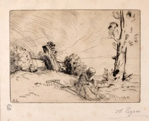 Alphonse Legros, Haymaker Resting, Etching