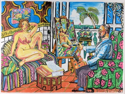 Red Grooms, Matisse in Nice, Color Lithograph