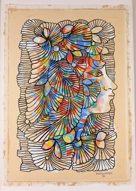 René Portocarrero, Ornamented Lady, Mixed Media on Paper