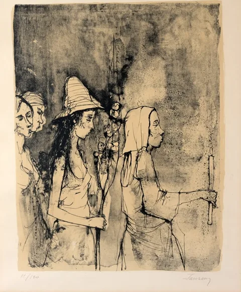 Jean Jansem, The Procession, Color Lithograph