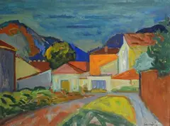 Paesaggio con case by Angelo Maria Landi, 1947, cm., offered Apr 2019