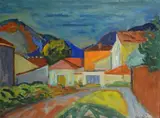 Angelo Maria Landi, Paesaggio con case, 1947, cm.