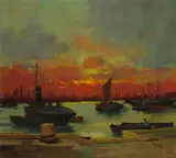 Sera di quiete (tramonto al porto) by Renato Natali, cm., offered Apr 2019