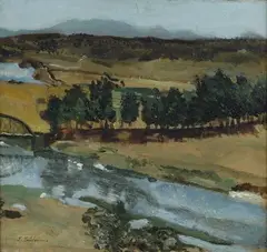 Paesaggio con fiume e ponte by Luigi Calderini, offered Mar 2019