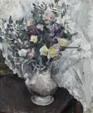 Maria Di Vecchio Ardinghi, Fiori, 1933, Sul verso: cartellino a stampa della Confederazione fascista dei professionisti e degli artisti di Firenze per