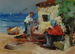 Famiglia di pescatori all'Elba by Basso Ragni, cm., offered Mar 2019