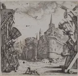 Pietro Giovanni Abbati, L'Assedio di Troia, Incisione realizzata da Ferdinando Galli Bibiena (1657-1743) per la Scenografia teatrale dell’ “Esione” di Pietro