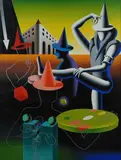 Mark Kostabi, The tumbling invisible now, 2003, Sul verso: firma