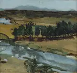 Luigi Calderini, Paesaggio con fiume e ponte