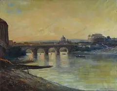 Lungo Tevere con San Pietro e Castel Sant'Angelo by Enric Serra Auqué, offered Feb 2019
