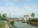 Vincenzo Canino, Paesaggio fluviale con figure e case